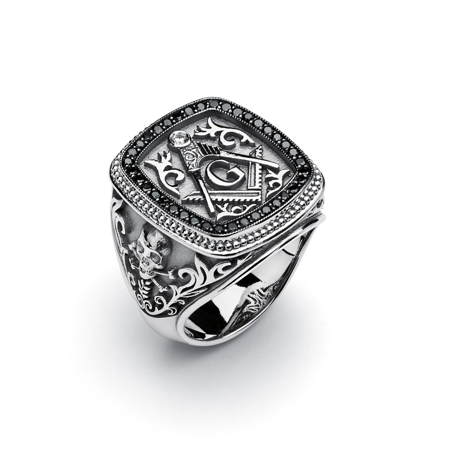 Masonic Gothic Ring with Black Diamonds